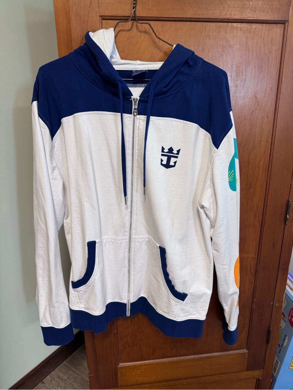 Royal Caribbean Coco Cay White and Navy Zip Hoodie with Sleeve Accents